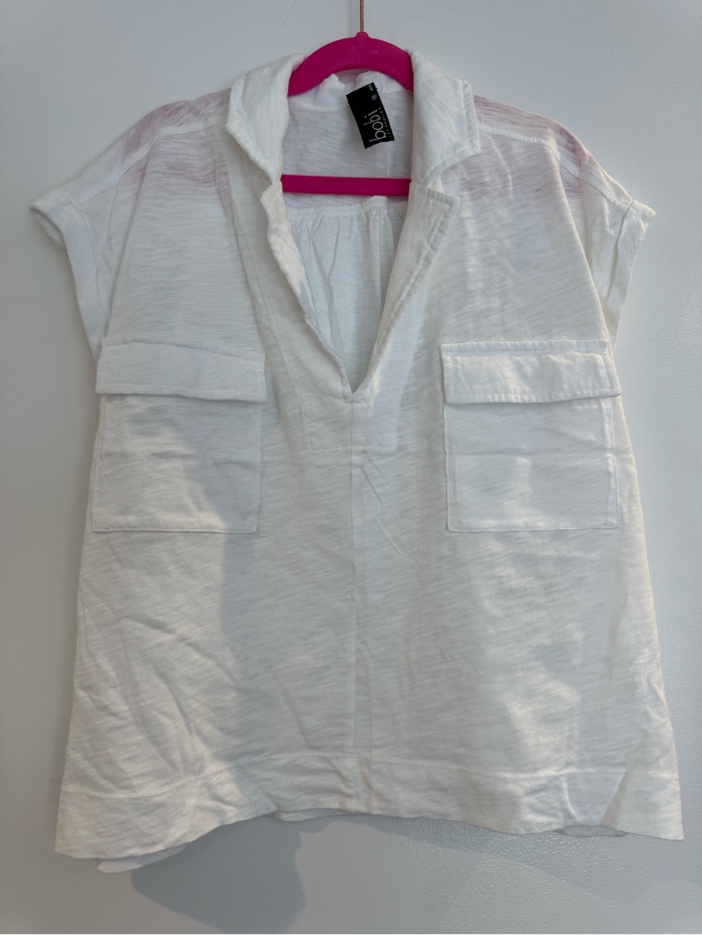 bobi White Slub Open V-Neck Pocket Tunic